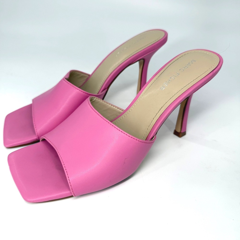 Marc Fisher Danria Sandal Women 9M Pink Excellent Kitten Heel Square Toe Mules